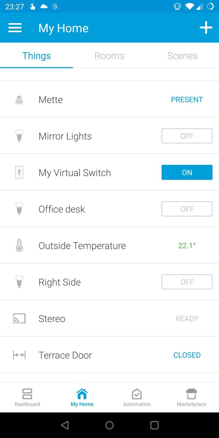 Virtual switch genialitet i Smartthings Mette Siger Nej